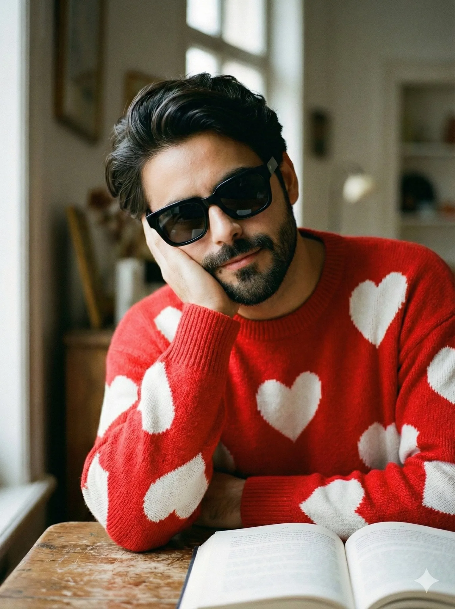 Intimate Male Portrait in Cozy Red Sweater, Natural Light